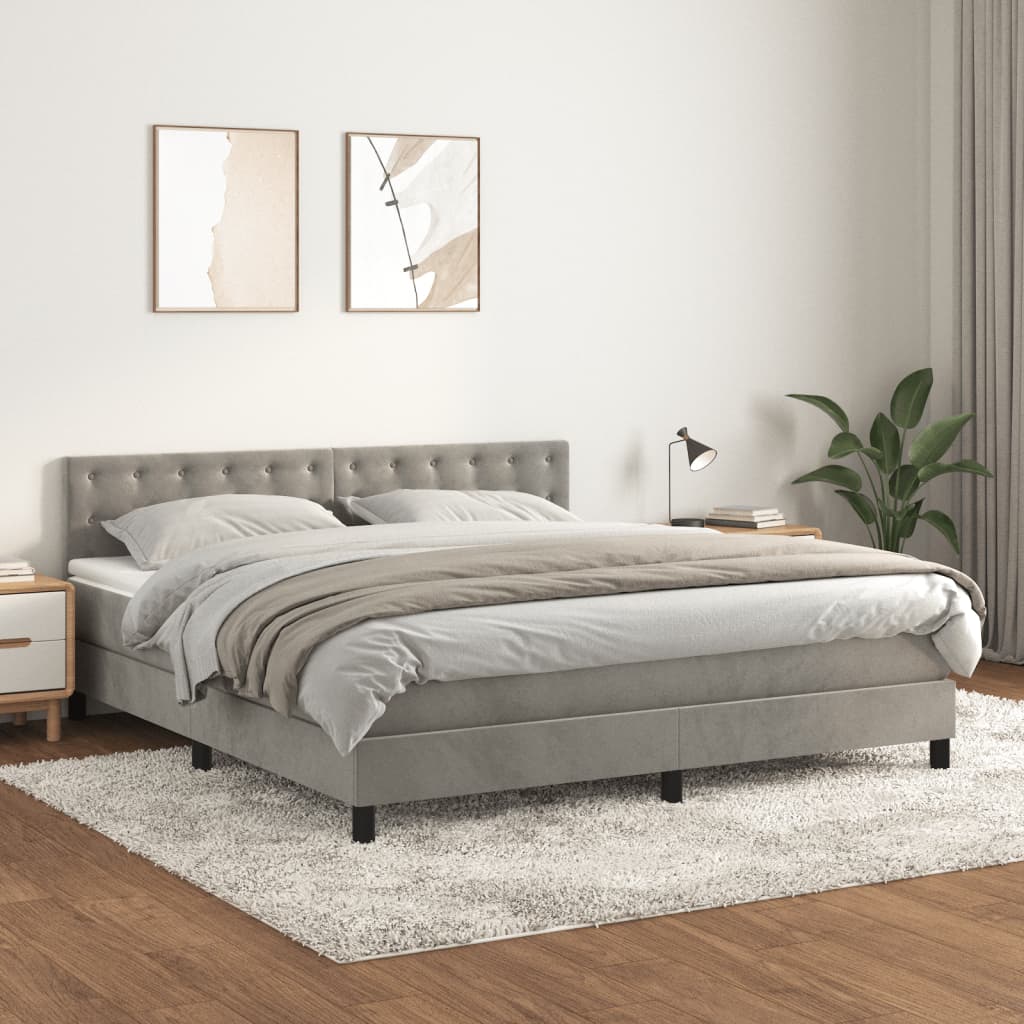 vidaXL Posteľný rám boxsping s matracom bledosivý 160x200 cm zamat