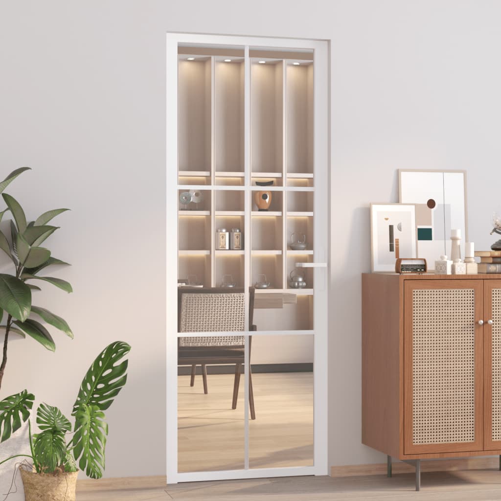 vidaXL Vnútorné dvere 76x201,5 cm biele ESG sklo a hliník