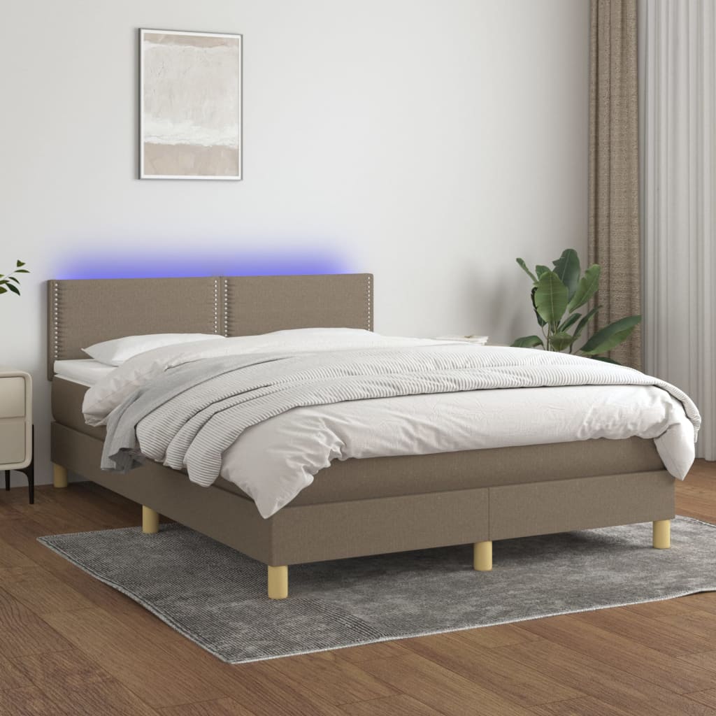 vidaXL Posteľ boxsping s matracom a LED sivohnedá 140x190 cm látka