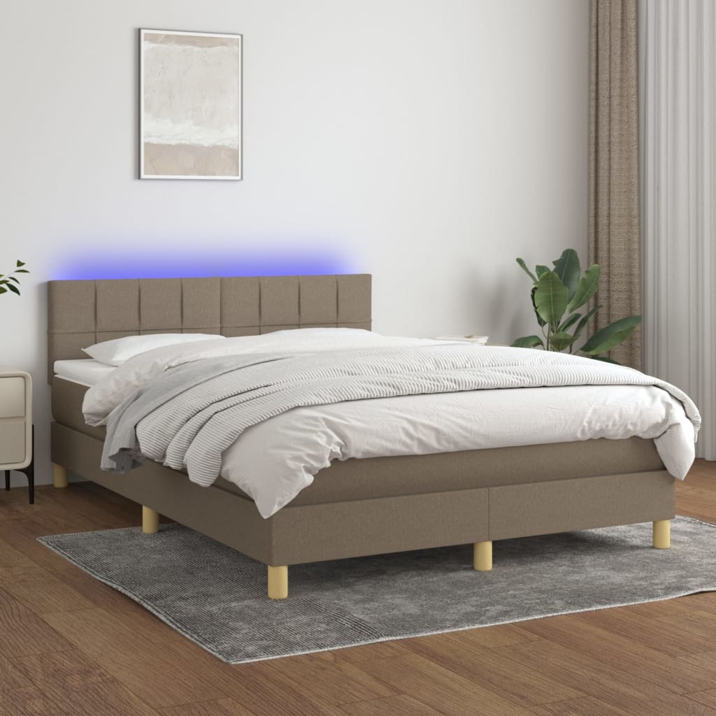 vidaXL Posteľ boxsping s matracom a LED sivohnedá 140x190 cm látka