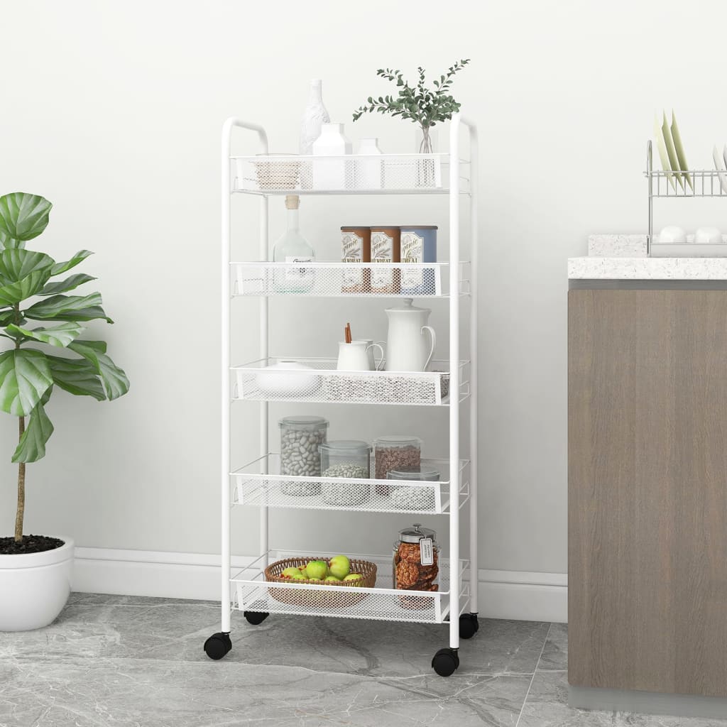 vidaXL Kuchynský vozík s 5 poschodiami biely 46x26x105 cm železný