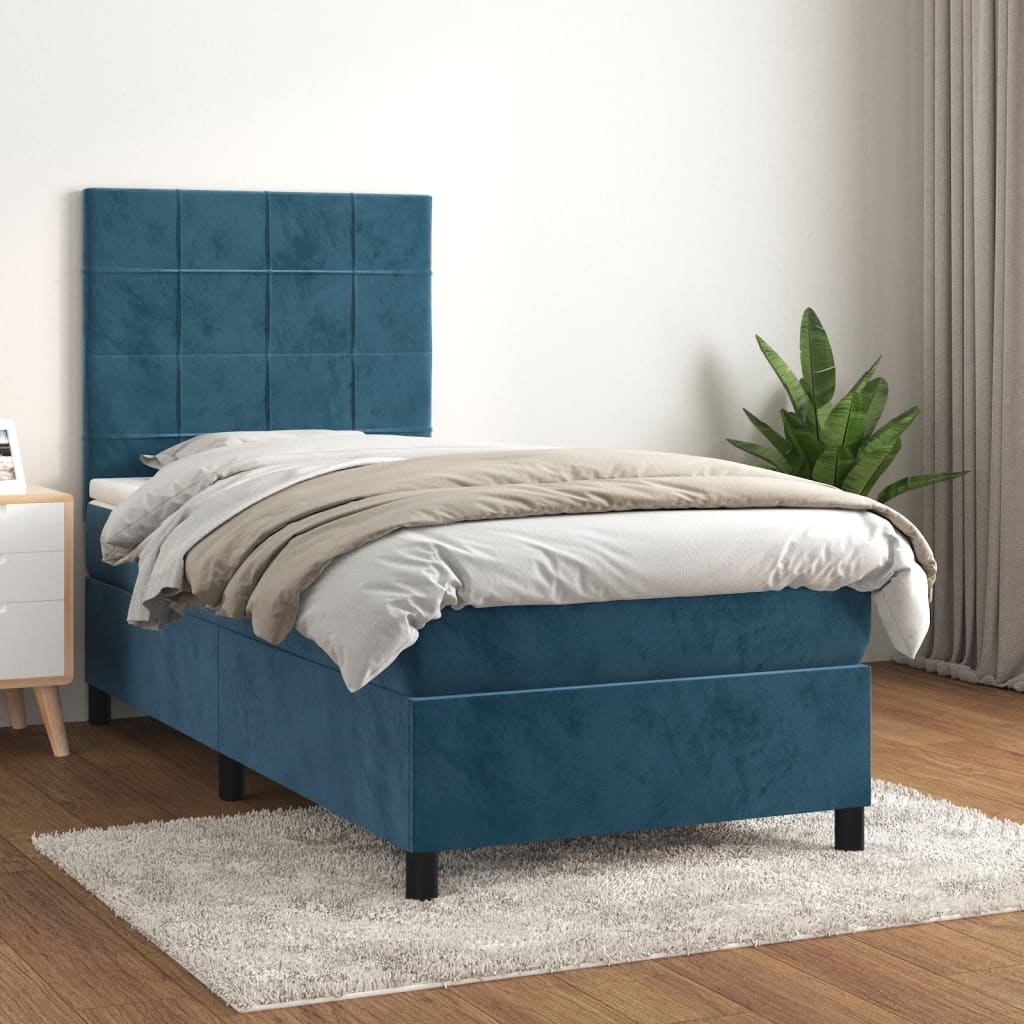 vidaXL Posteľný rám boxsping s matracom tmavomodrý 90x190 cm zamat
