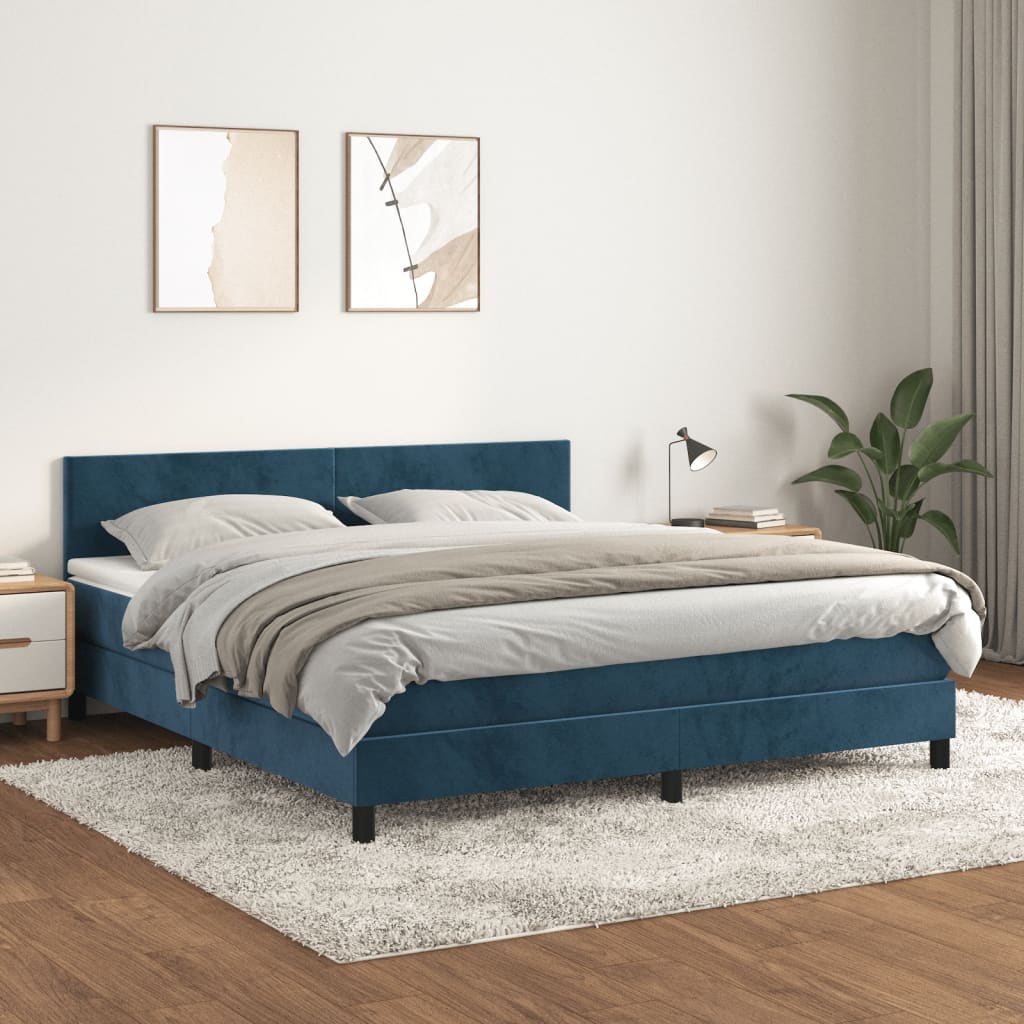 vidaXL Posteľný rám boxsping s matracom tmavomodrý 160x200 cm zamat