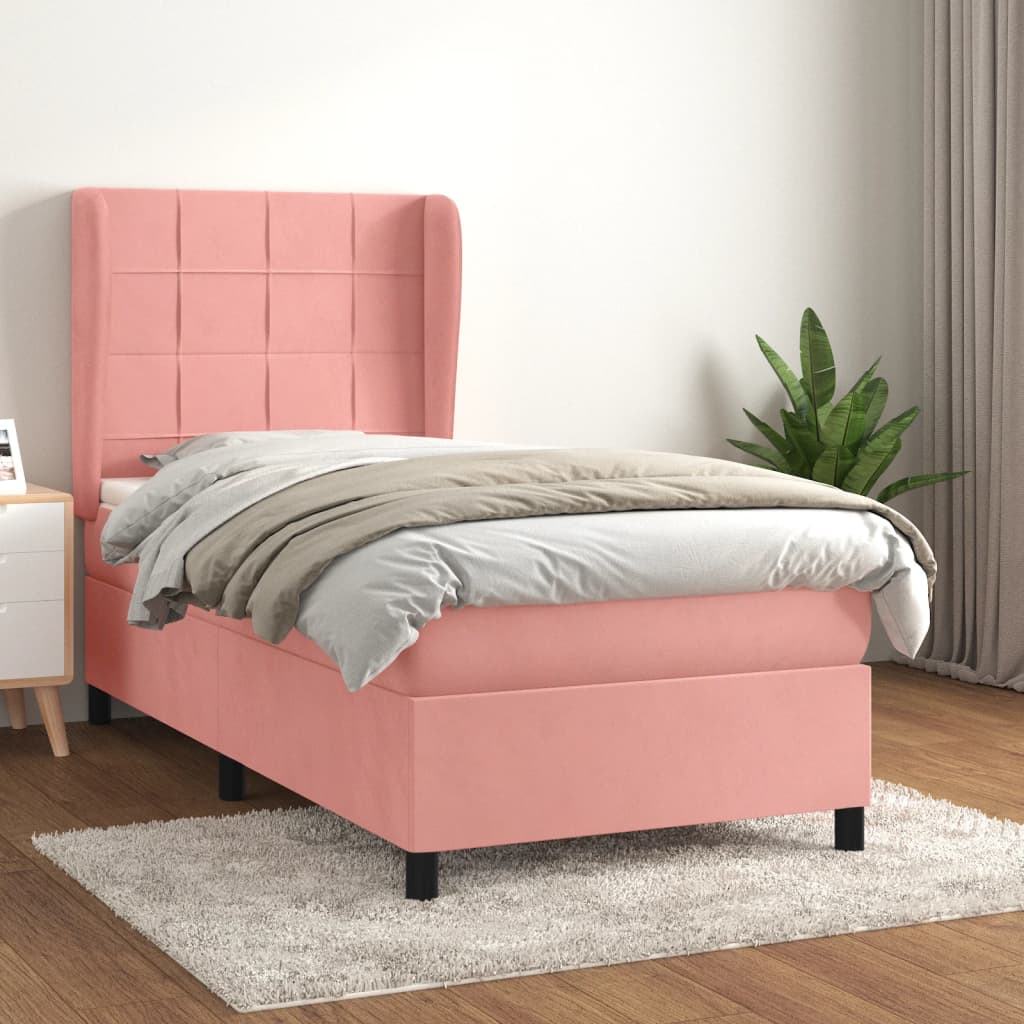 vidaXL Posteľný rám boxsping s matracom ružový 90x200 cm zamat
