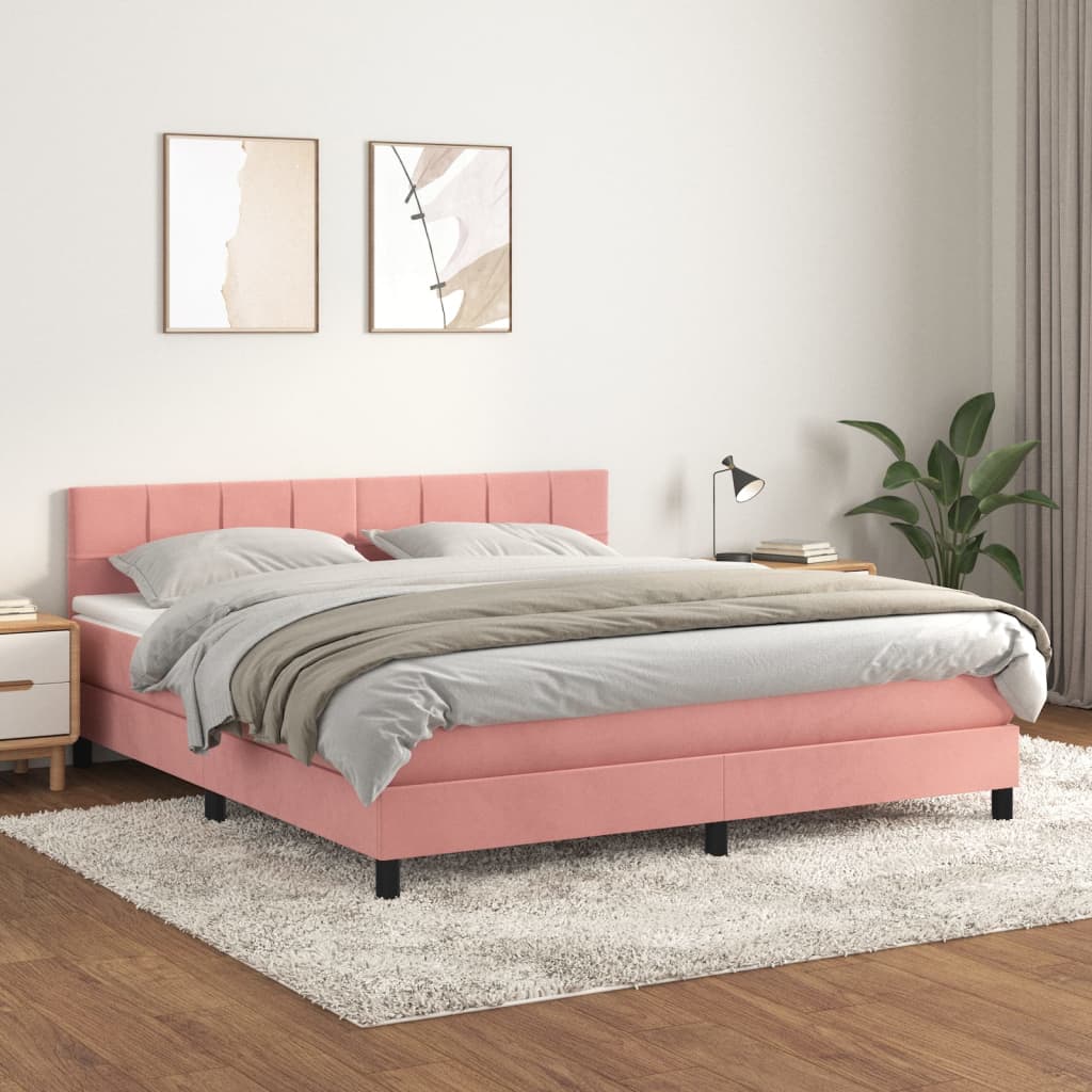 vidaXL Posteľný rám boxsping s matracom ružový 180x200 cm zamat