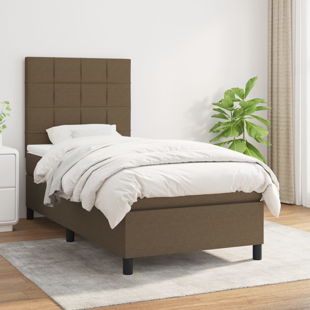 vidaXL Posteľný rám boxsping s matracom hnedý 90x200 cm látka