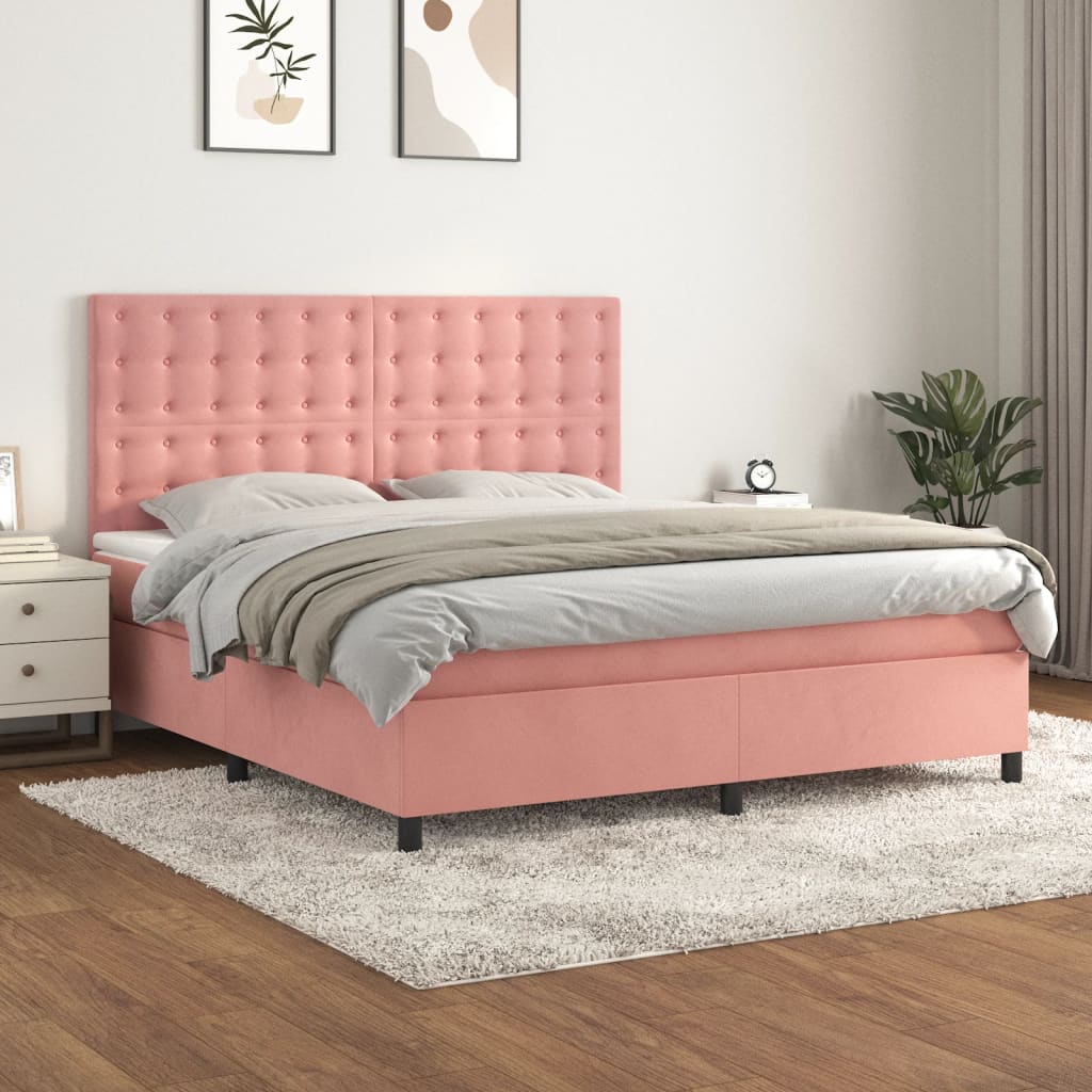 vidaXL Posteľný rám boxsping s matracom ružový 160x200 cm zamat