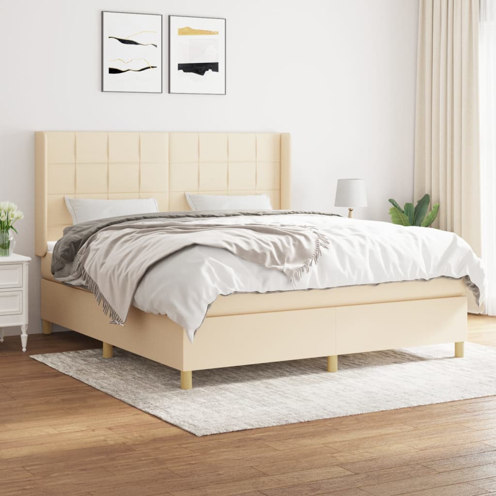 vidaXL Posteľný rám boxspring s matracom krémový 160x200 cm látka
