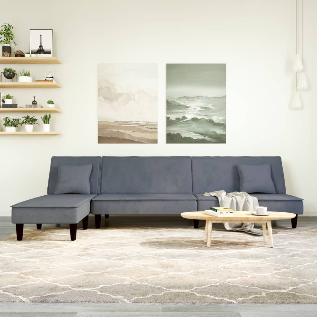vidaXL Pohovka v tvare L tmavosivá 255x140x70 cm zamat