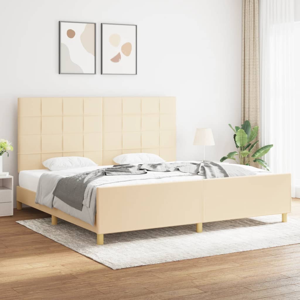 vidaXL Posteľ bez matraca krémová 200x200 cm látka