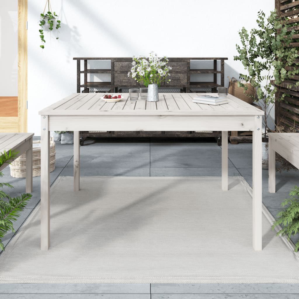 vidaXL Záhradný stolík biely 121x82,5x76 cm borovicový masív