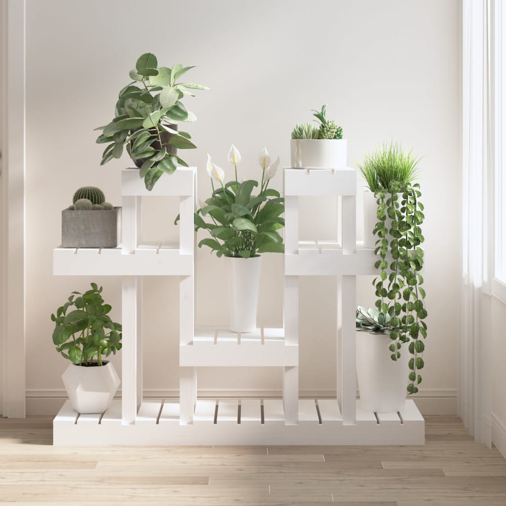 vidaXL Stojan na rastliny biely 104,5x25x77,5 cm masívna borovica