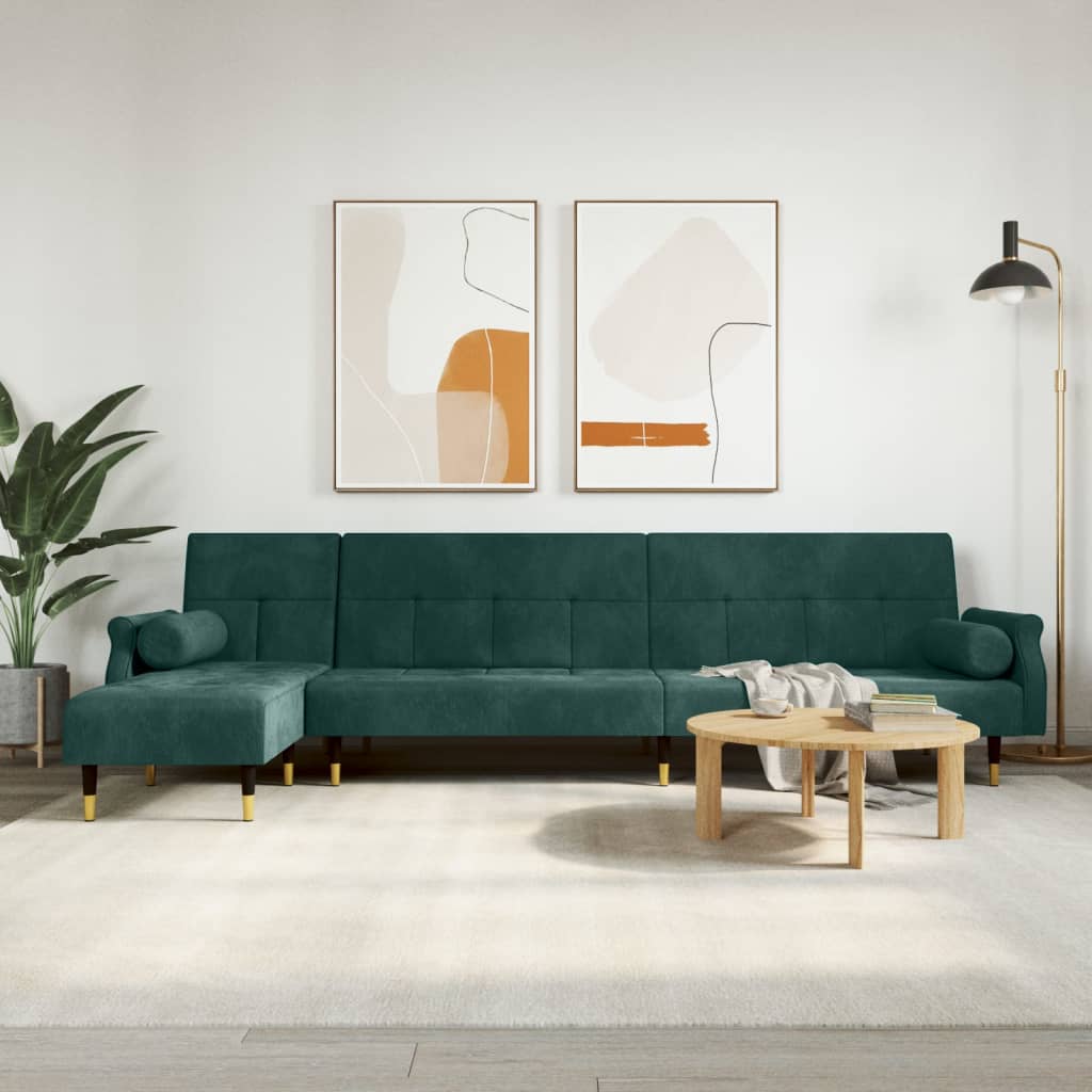 vidaXL Pohovka v tvare L tmavozelená 271x140x70 cm zamat