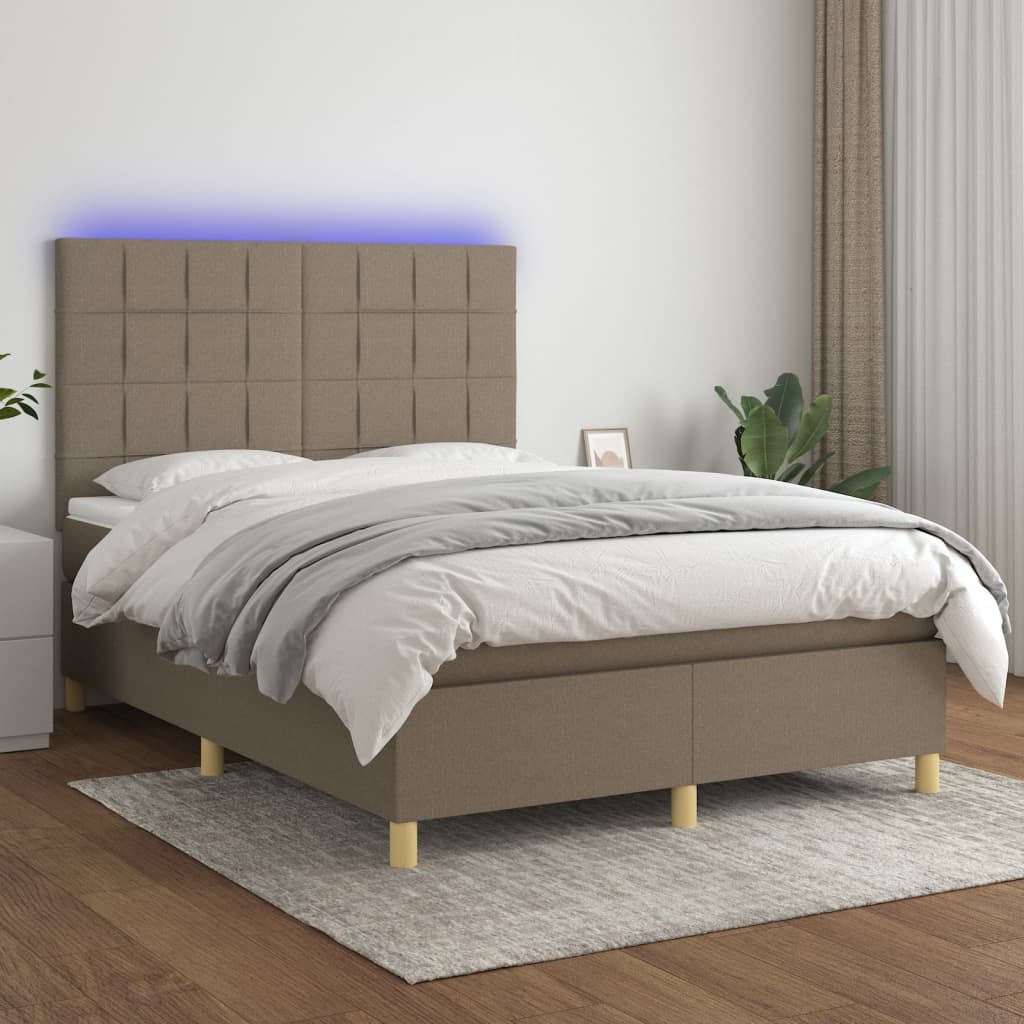 vidaXL Posteľ boxsping s matracom a LED sivohnedá 140x190 cm látka