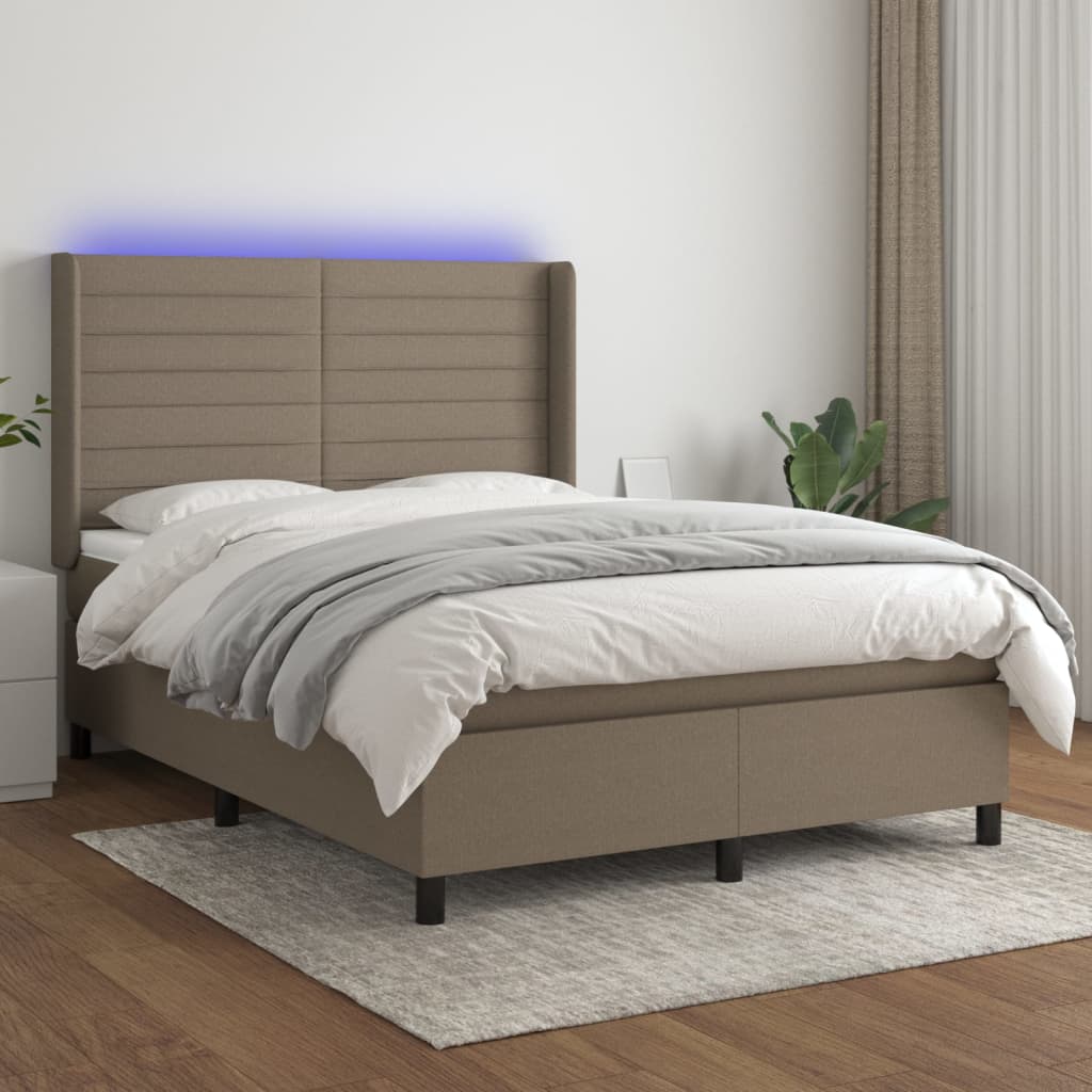 vidaXL Posteľ boxsping s matracom a LED sivohnedá 140x190 cm látka
