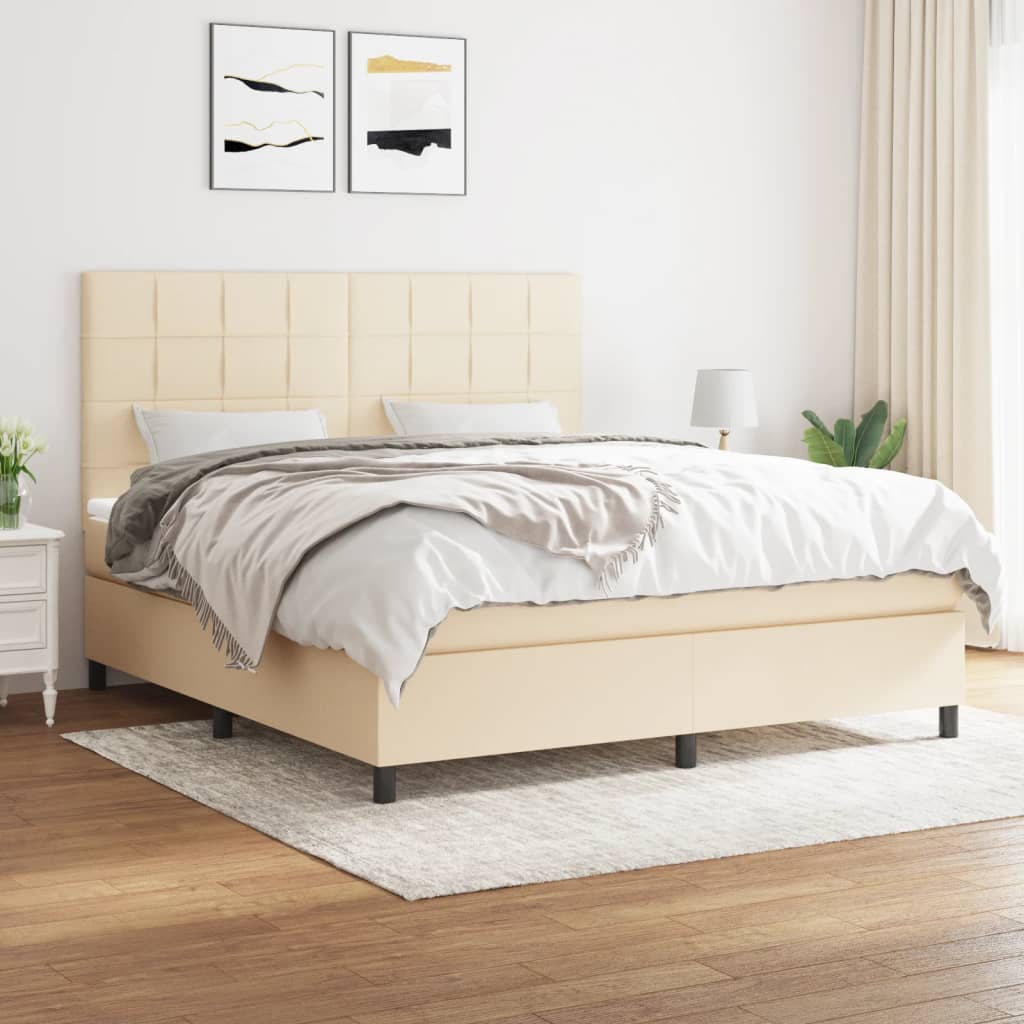 vidaXL Posteľný rám boxspring s matracom krémový 160x200 cm látka