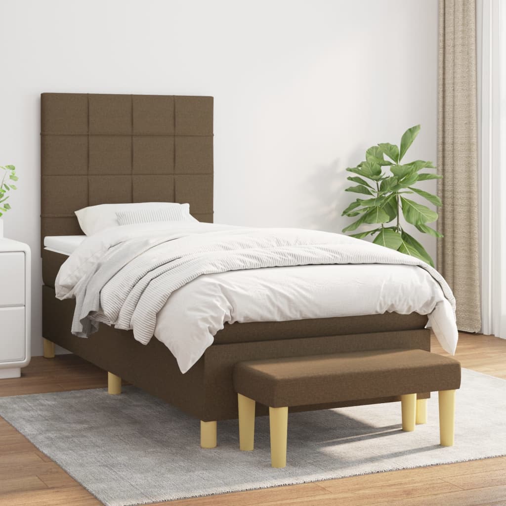 vidaXL Posteľný rám boxsping s matracom hnedý 90x200 cm látka