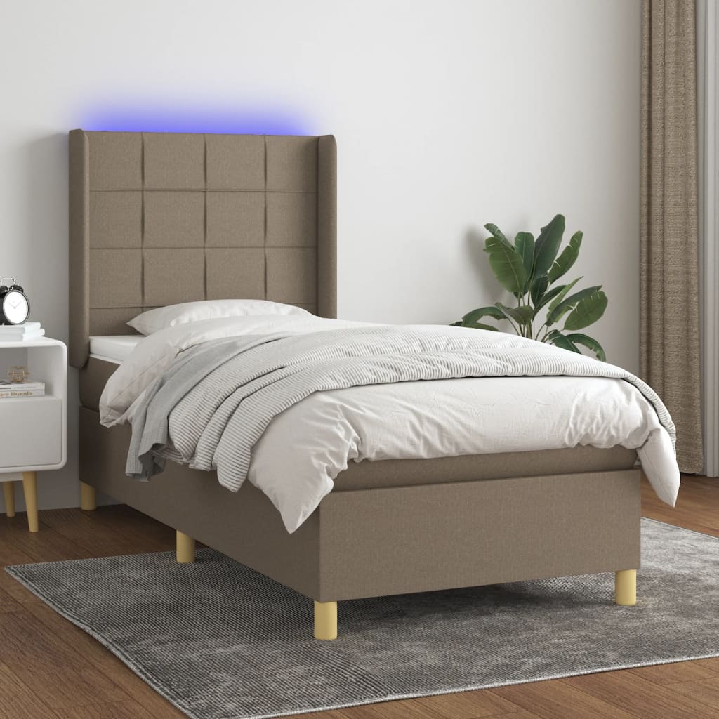 vidaXL Posteľ boxsping s matracom a LED sivohnedá 80x200 cm látka