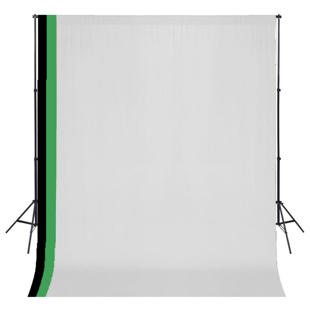 vidaXL Fotografické vybavenie, 3 pozadia, bavlna,nastaviteľný rám 3x3m