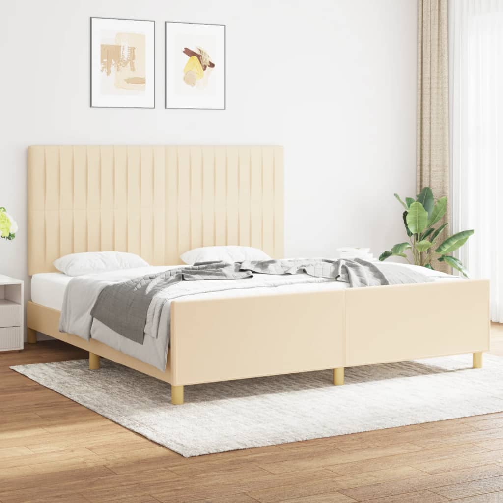 vidaXL Posteľ bez matraca krémová 180x200 cm látka
