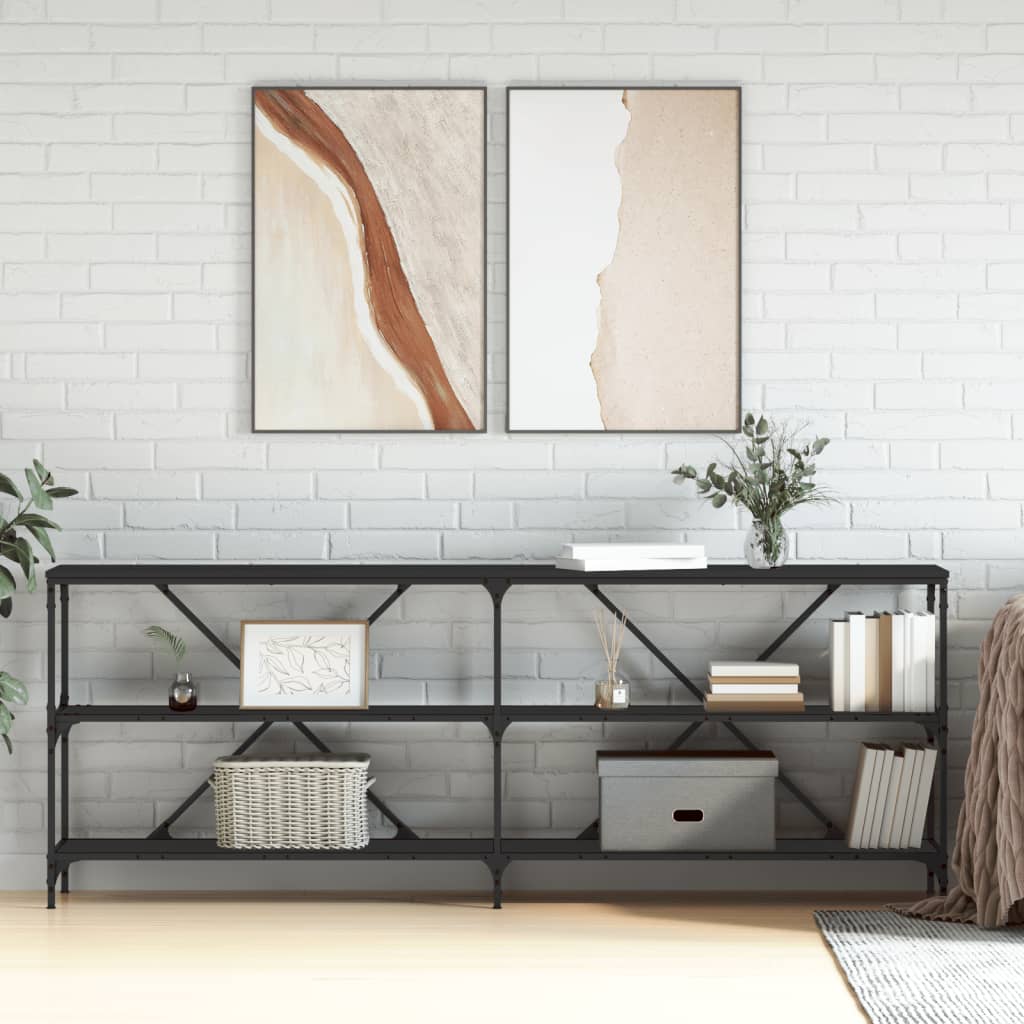 vidaXL Konzolový stolík čierny 200x30x75 cm kompozitné drevo a železo
