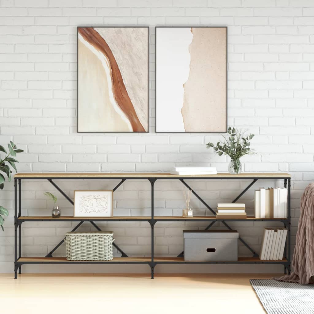 vidaXL Konzolový stolík sonoma 200x30x75 cm kompozitné drevo a železo