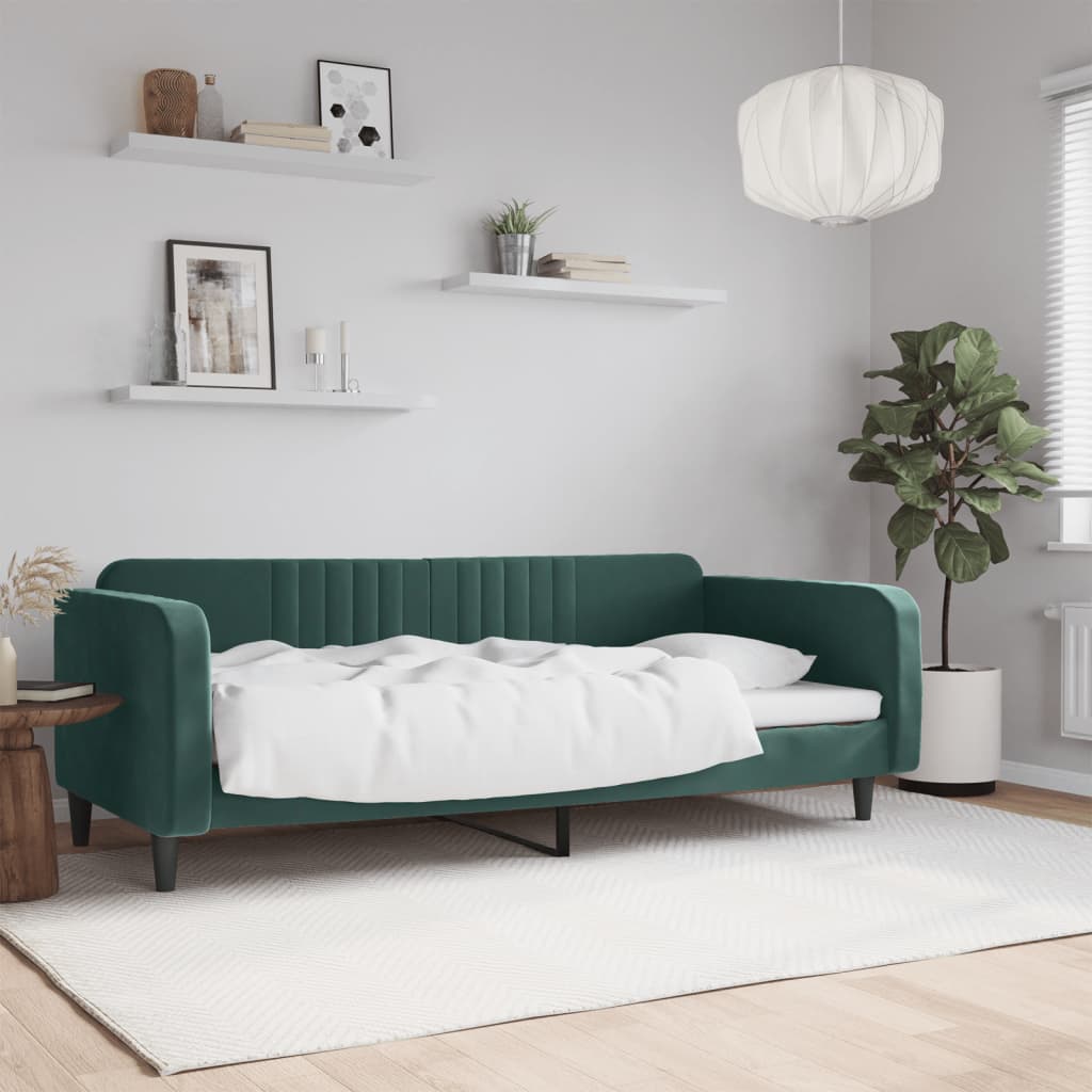 vidaXL Denná posteľ tmavozelená 90x200 cm zamat