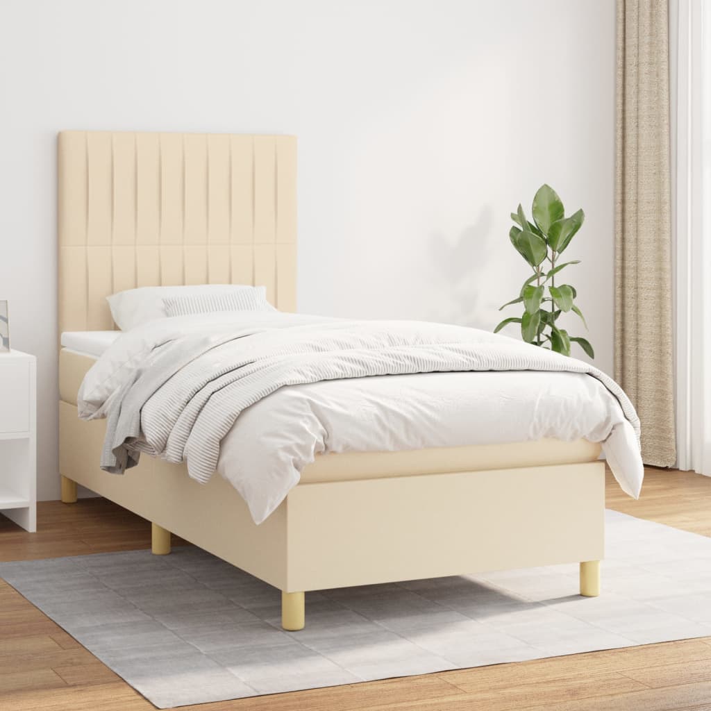vidaXL Posteľný rám boxspring s matracom krémový 90x190 cm látka