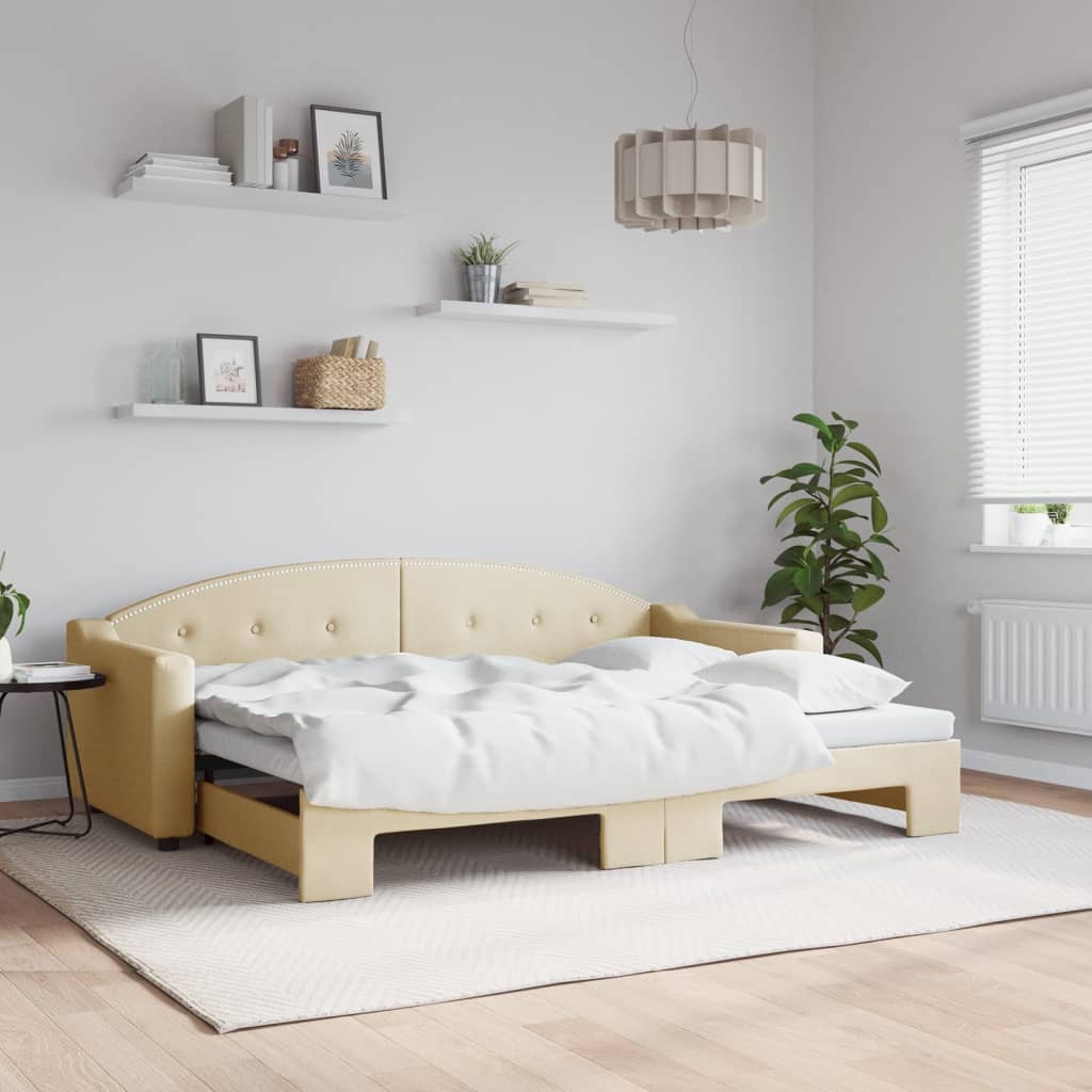 vidaXL Denná posteľ s rozkladacou posteľou krémová 80x200 cm látka