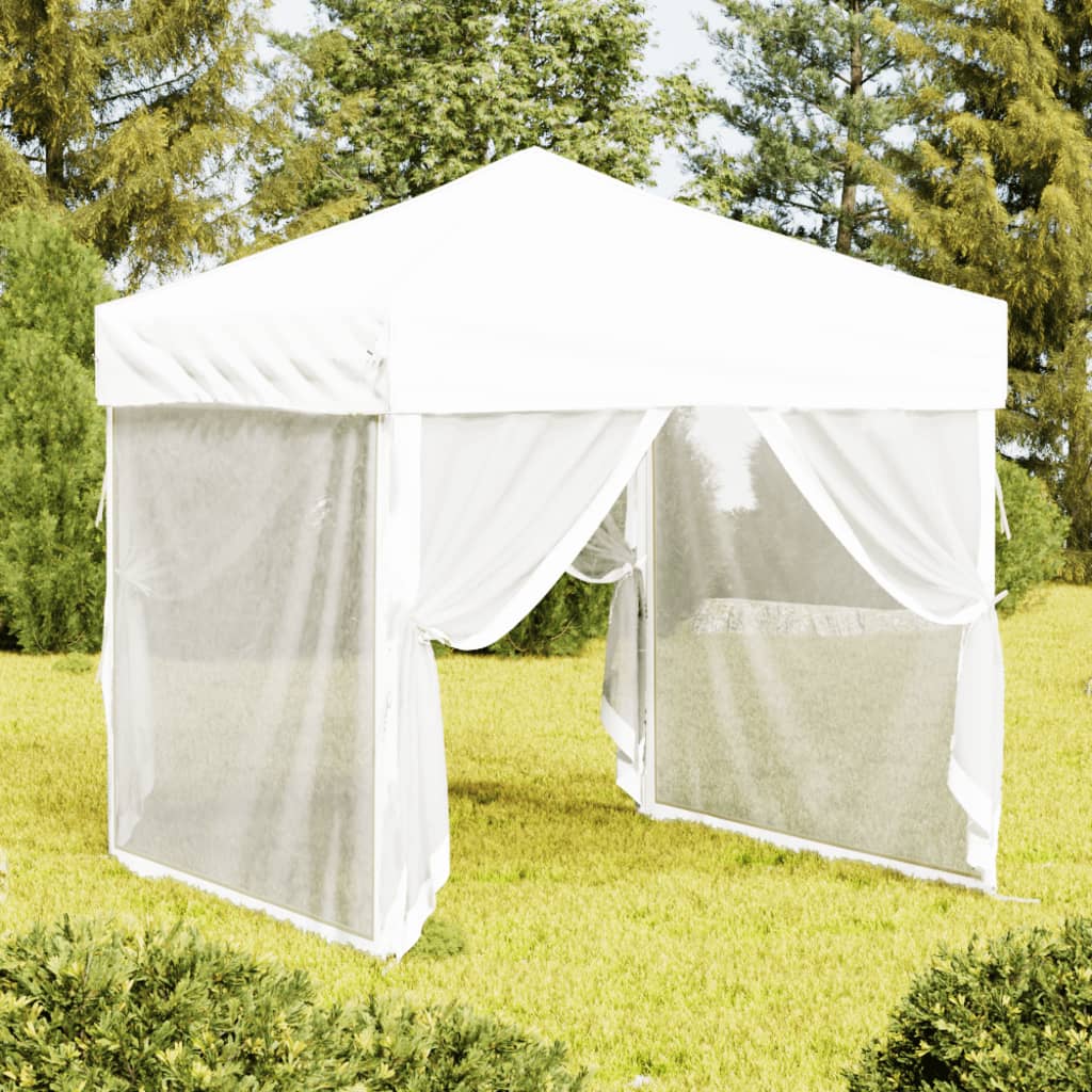 vidaXL Skladací párty stan s bočnicami biely 2x2 m