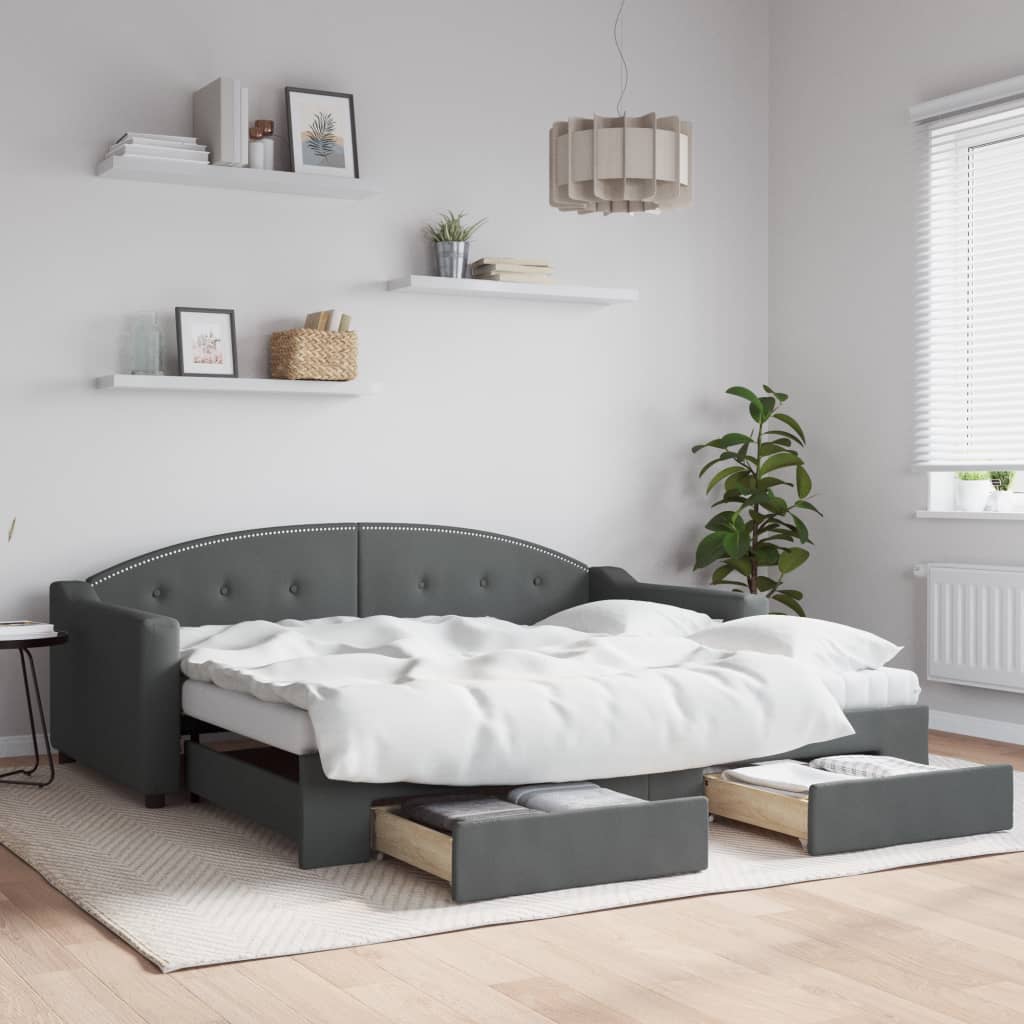 vidaXL Rozkladacia denná posteľ so zásuvkami tmavosivá 90x190 cm látka