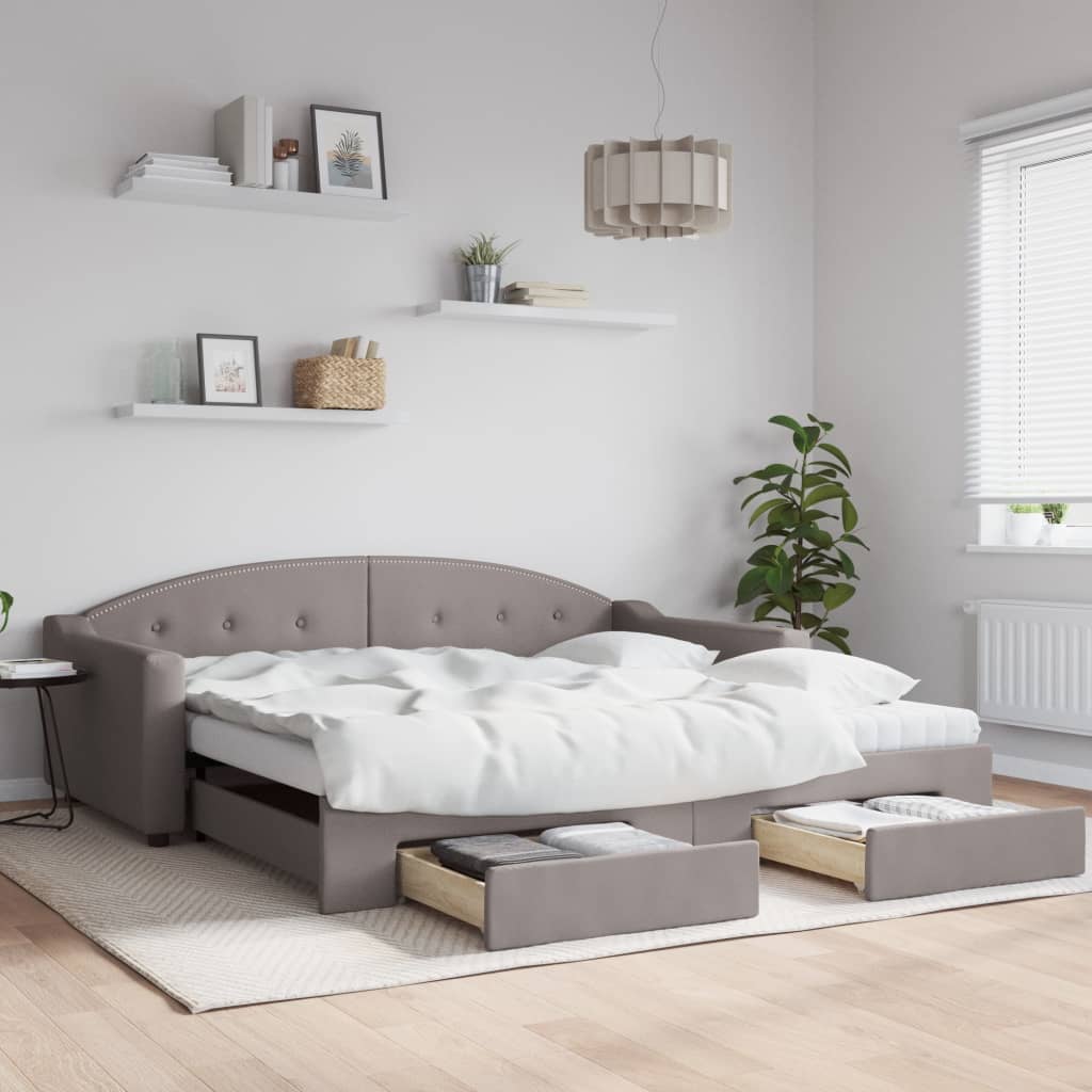 vidaXL Rozkladacia denná posteľ so zásuvkami sivohnedá 100x200cm látka