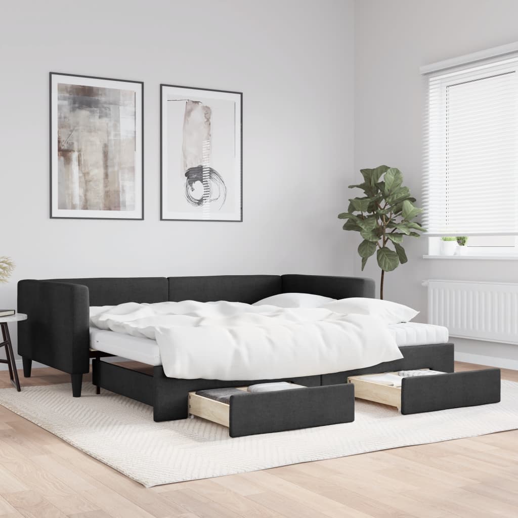 vidaXL Rozkladacia denná posteľ so zásuvkami čierna 100x200 cm látka