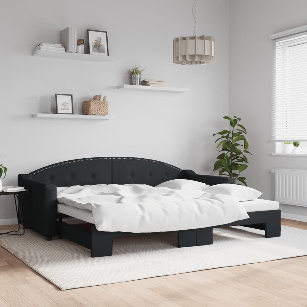 vidaXL Denná posteľ s rozkladacou posteľou čierna 90x200 cm látka