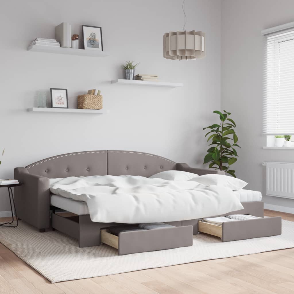 vidaXL Rozkladacia denná posteľ so zásuvkami sivohnedá 80x200 cm látka