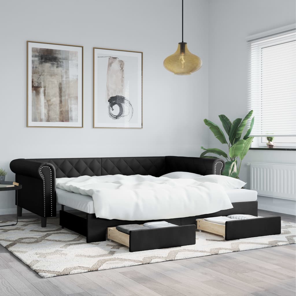 vidaXL Rozklad. denná posteľ so zásuvkami čierna 90x200 cm umelá koža