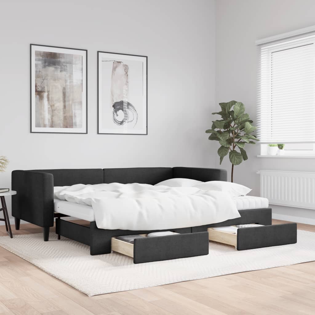 vidaXL Rozkladacia denná posteľ so zásuvkami čierna 90x190 cm látka