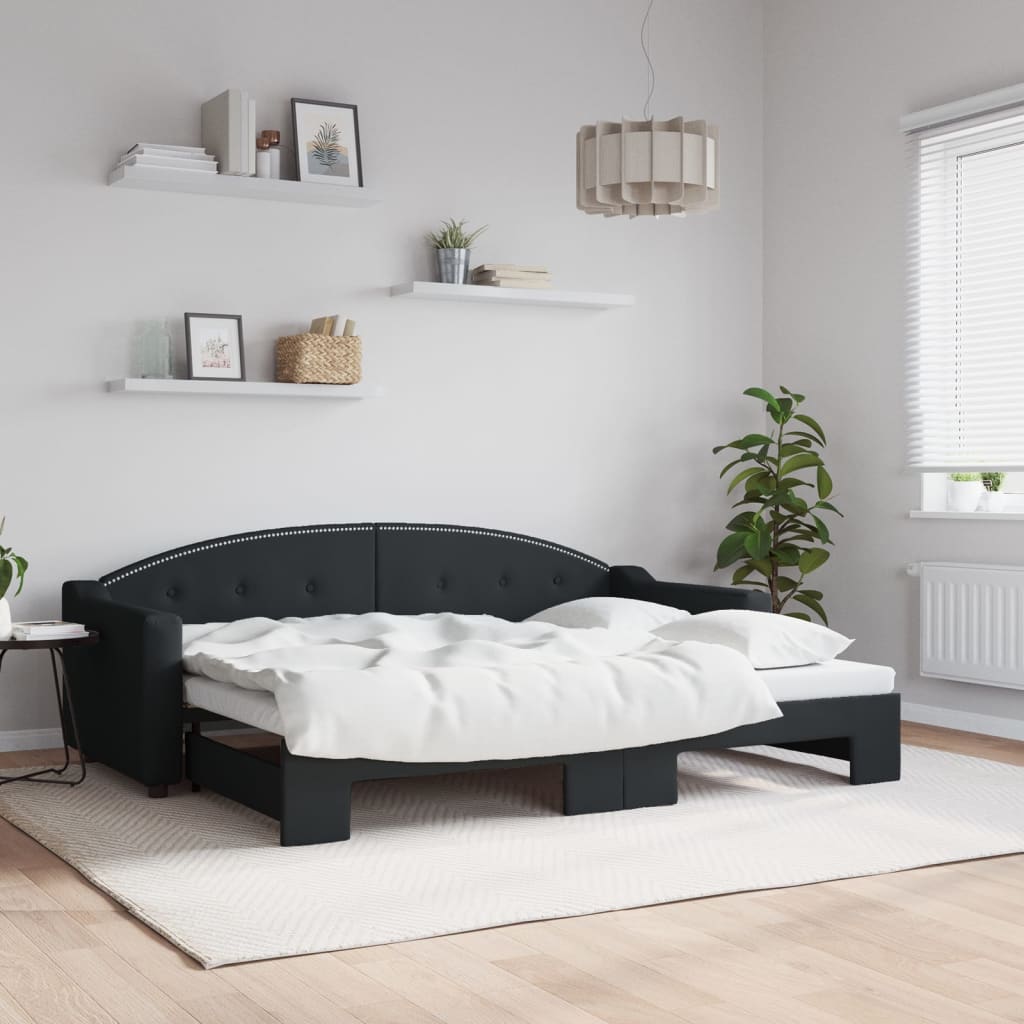 vidaXL Denná posteľ s rozkladacou posteľou čierna 80x200 cm látka
