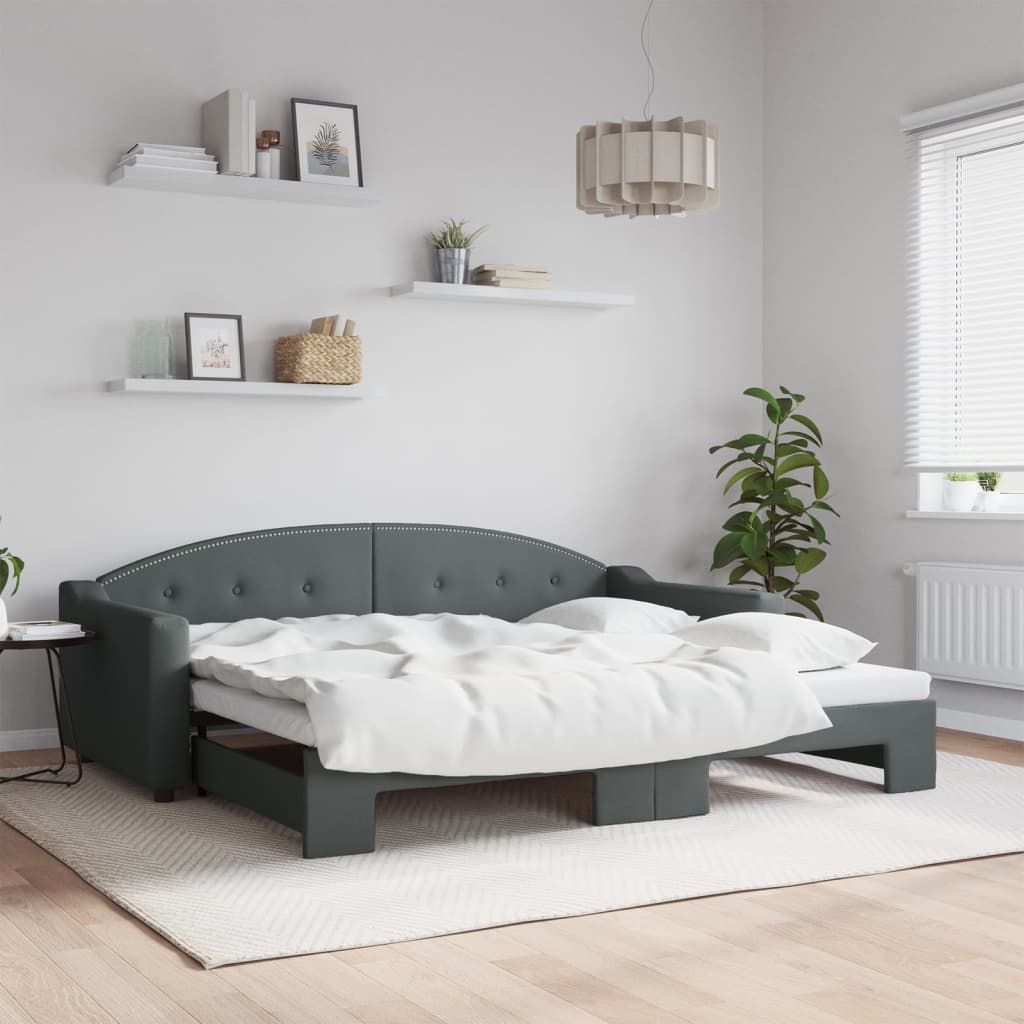 vidaXL Denná posteľ s rozkladacou posteľou tmavosivá 90x200 cm látka