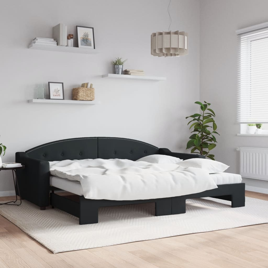 vidaXL Rozkladacia denná posteľ s matracmi čierna 90x200 cm látka