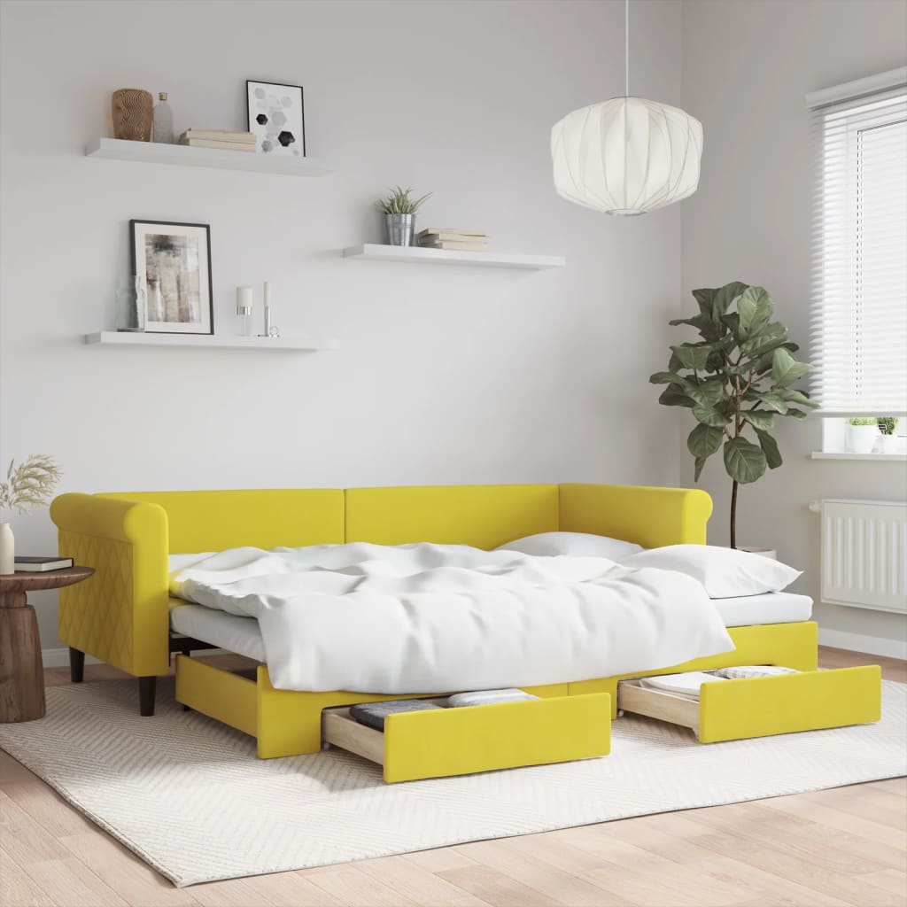 vidaXL Rozkladacia denná posteľ s matracmi žltá 80x200 cm zamat