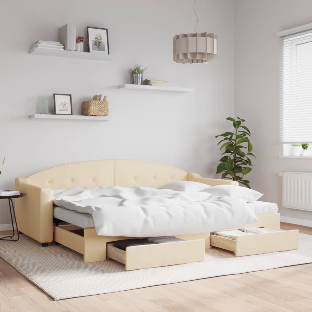 vidaXL Rozkladacia denná posteľ so zásuvkami krémová 80x200 cm látka
