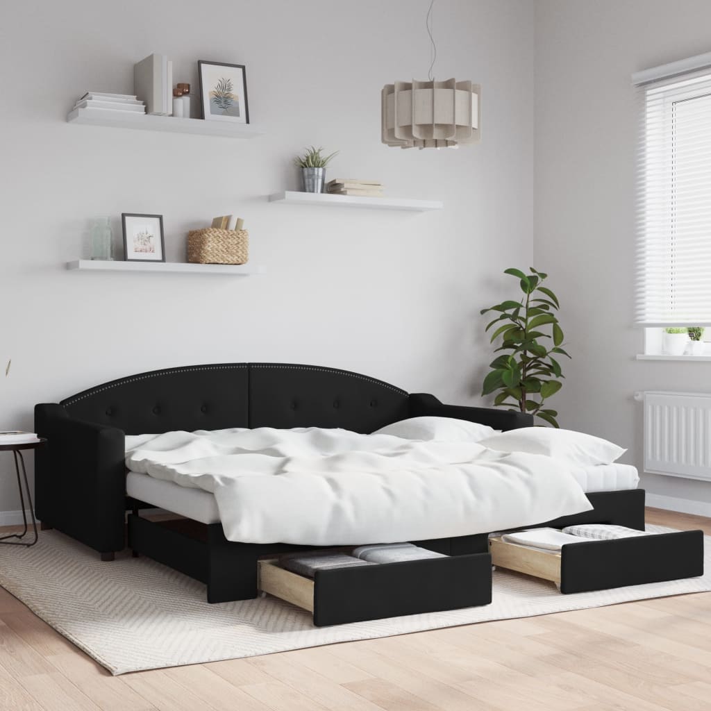 vidaXL Rozkladacia denná posteľ so zásuvkami čierna 90x190 cm látka