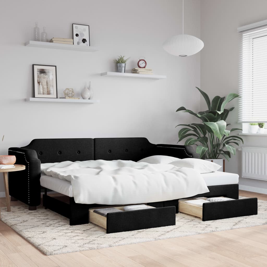 vidaXL Rozkladacia denná posteľ so zásuvkami čierna 90x190 cm látka