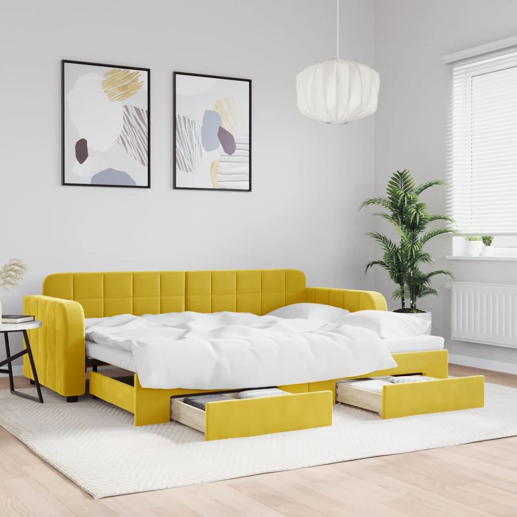 vidaXL Rozkladacia denná posteľ s matracmi žltá 80x200 cm zamat