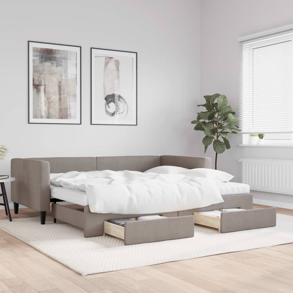 vidaXL Rozkladacia denná posteľ so zásuvkami sivohnedá 90x200 cm látka