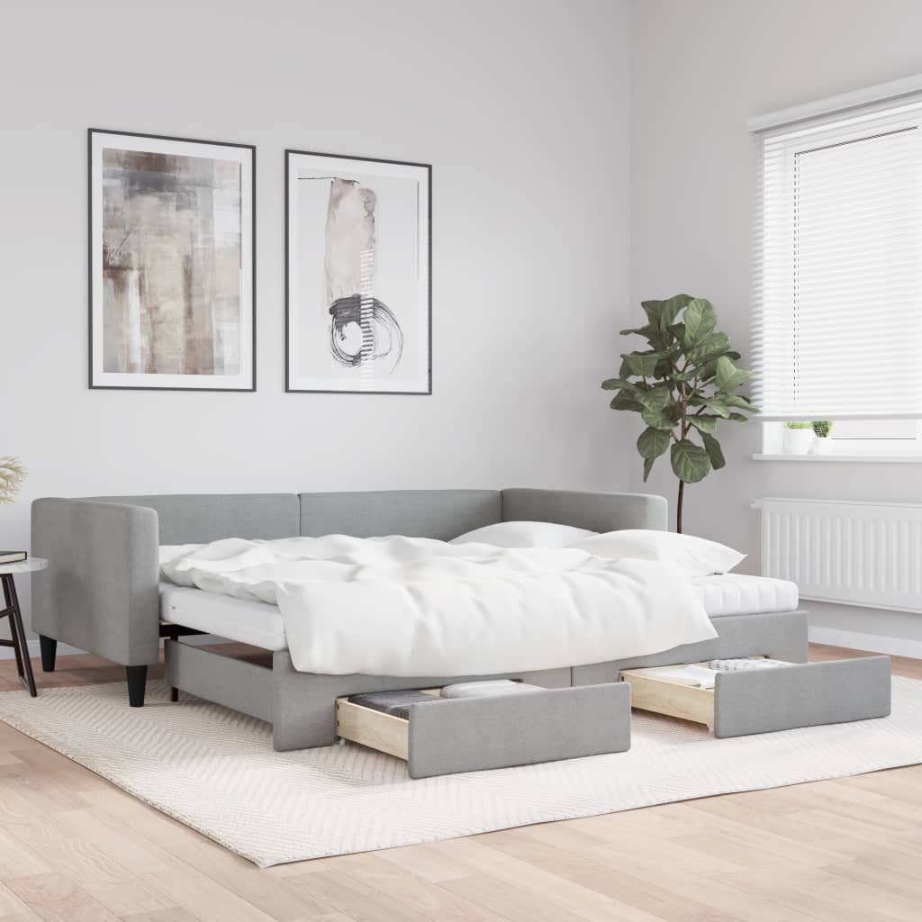 vidaXL Rozkladacia denná posteľ so zásuvkami bledosivá 100x200cm látka