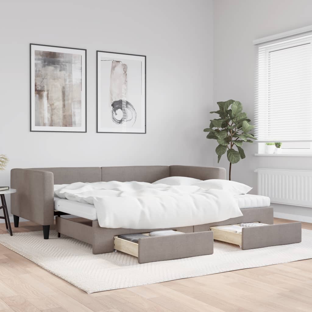 vidaXL Rozkladacia denná posteľ so zásuvkami sivohnedá 100x200cm látka