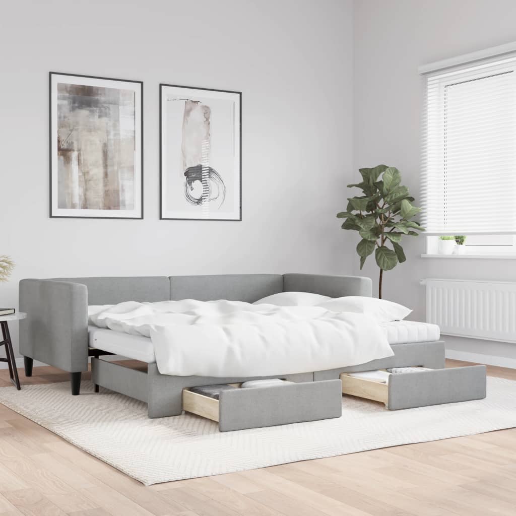 vidaXL Rozkladacia denná posteľ so zásuvkami bledosivá 90x190 cm látka