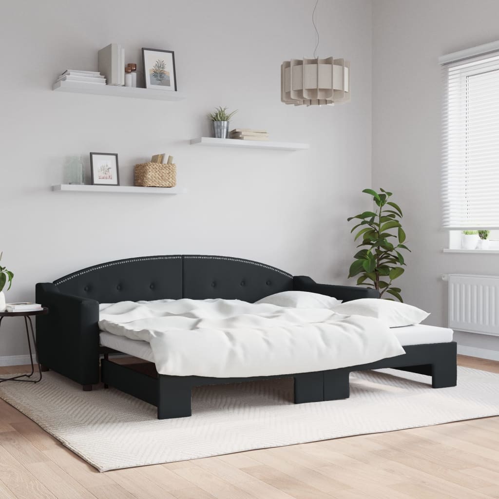 vidaXL Denná posteľ s rozkladacou posteľou čierna 90x190 cm látka